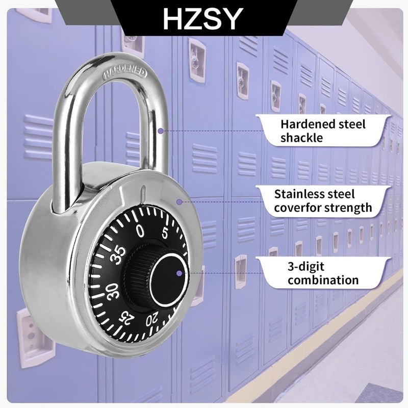 HZSY Combination Padlock 1 Pack, Fixed Dial Combination Padlock with Different Combinations, 2 in. Wide. Black Turntable, Lock for Gym & Locker, School, Toolbox, and More - Image 2